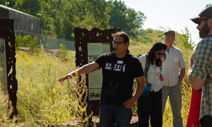 Ethan Neerdaels speaks to participants at a Learning from Place: Bdote offering.