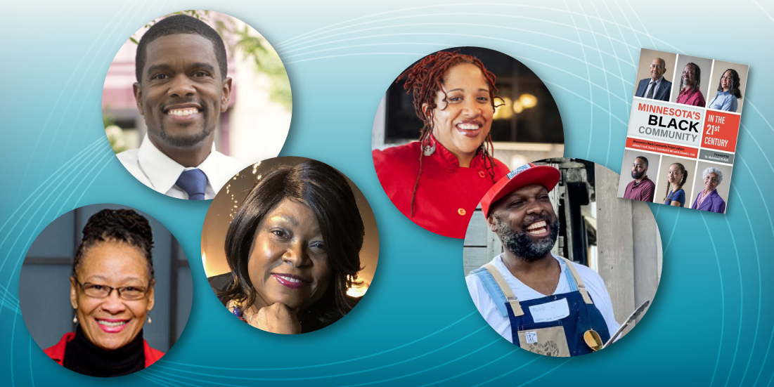 Composite image with photos of Chef Mateo Mackbee, Chef Lachelle Cunningham, Ginger Commodore, Ramsey County Commissioner W. Toni Carter and St. Paul Mayor Melvin Carter, III.
