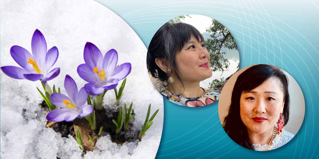 Composite image featuring photos of poets Sun Yung Shin and Anh-Hoa Thi Nguyen.