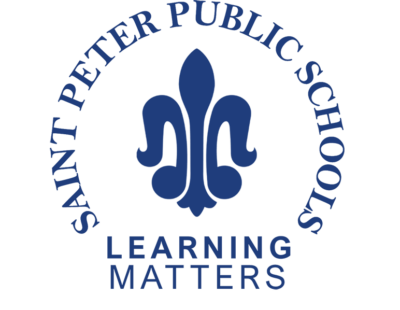 Logo for Saint Peter Public Schools featuring the phrase "Learning Matters."