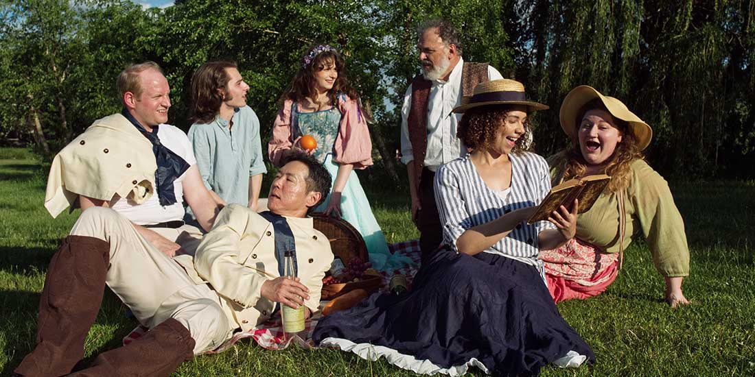 Cast members of Classical Actors Ensemble's production of "Much Ado About Nothing," pose in costume for a promotional photo.