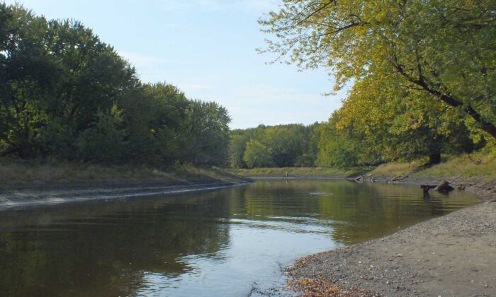 A view of the Mississippi River near its confluence with the Minnesota River (Bdote) near Fort Snelling.