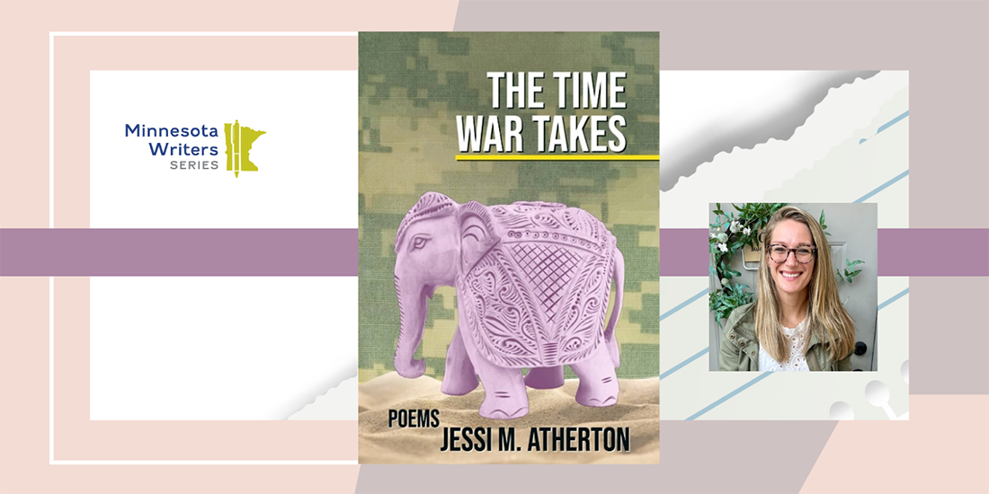 Composite image featuring a picture of author Jessi M. Atherton and the cover to her book, "The Time War Takes."