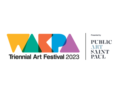 Logo for the Wakpa Triennial Art Festival 2023 Presented By Public Art Saint Paul.