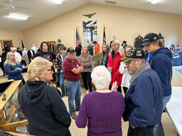 Students and Veterans visiting the All Veterans Memorial museum and appreciation breakfast.