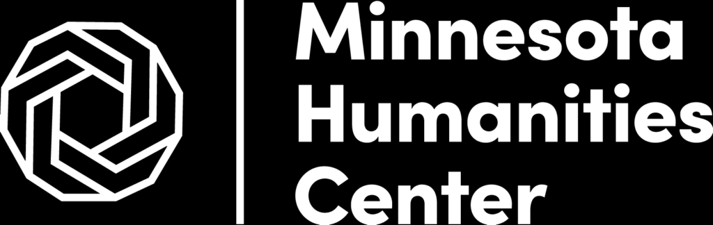 Minnesota Humanities Center one-color white on transparent background stacked logo.